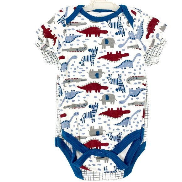 CHICK PEA Grid and Dinosaur Print 2 PK Bodysuits 6-9M - Picture 6 of 12